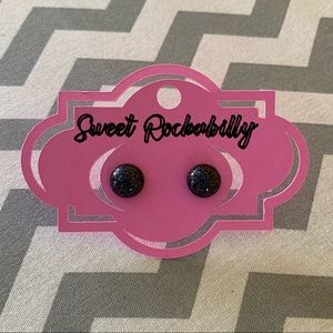 Small Black Glitter Earrings